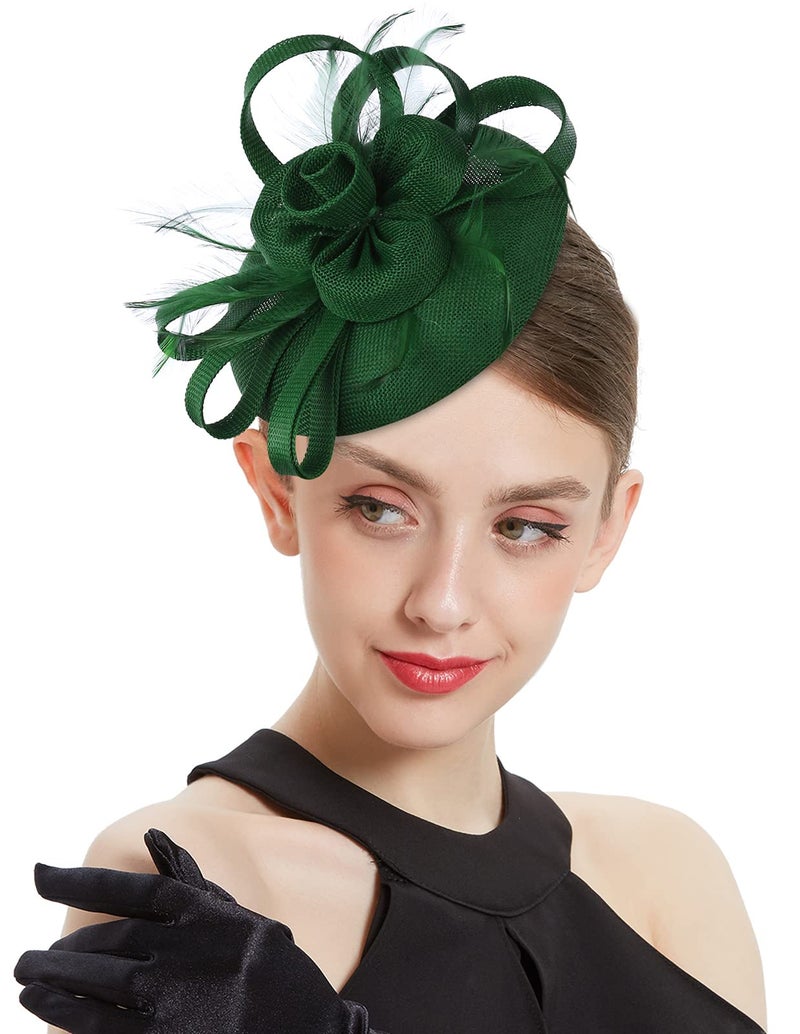 ZX Z&X Wedding Fascinator Church Derby Hat Sinamay Pillbox Hats for Women Tea Party Cocktail with Headband Hair Clip Green - Image 2