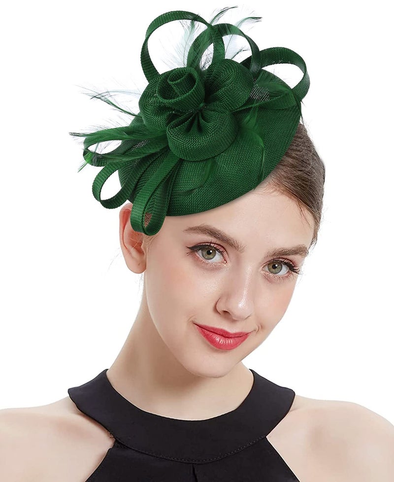 ZX Z&X Wedding Fascinator Church Derby Hat Sinamay Pillbox Hats for Women Tea Party Cocktail with Headband Hair Clip Green - Image 1