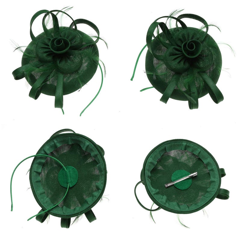 ZX Z&X Wedding Fascinator Church Derby Hat Sinamay Pillbox Hats for Women Tea Party Cocktail with Headband Hair Clip Green - Image 4