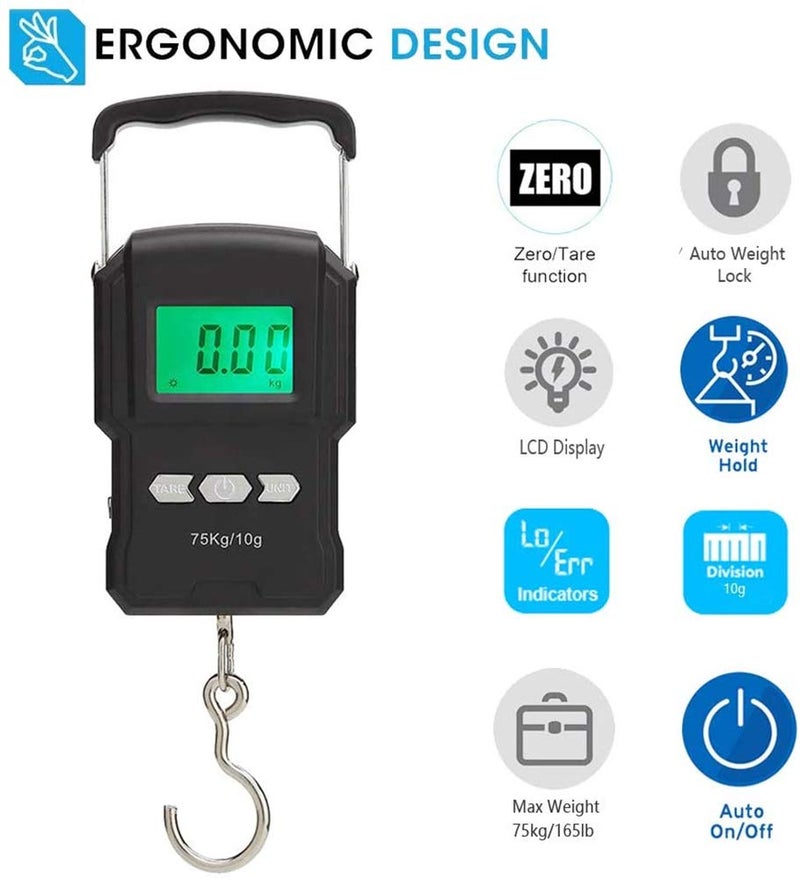 Portable Digital Luggage Scale 75kg/165lb with Tape Measure - Image 3