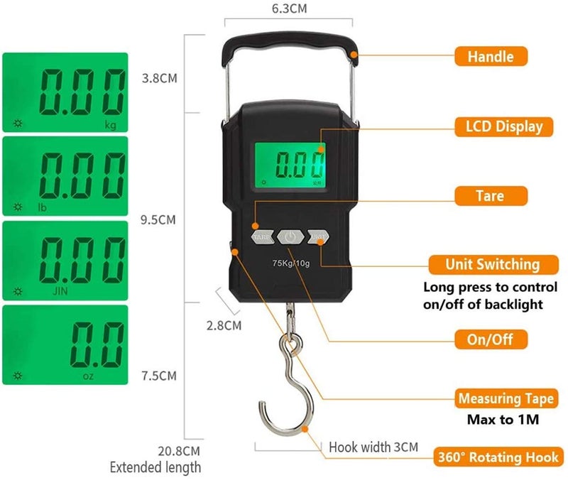 Portable Digital Luggage Scale 75kg/165lb with Tape Measure - Image 2
