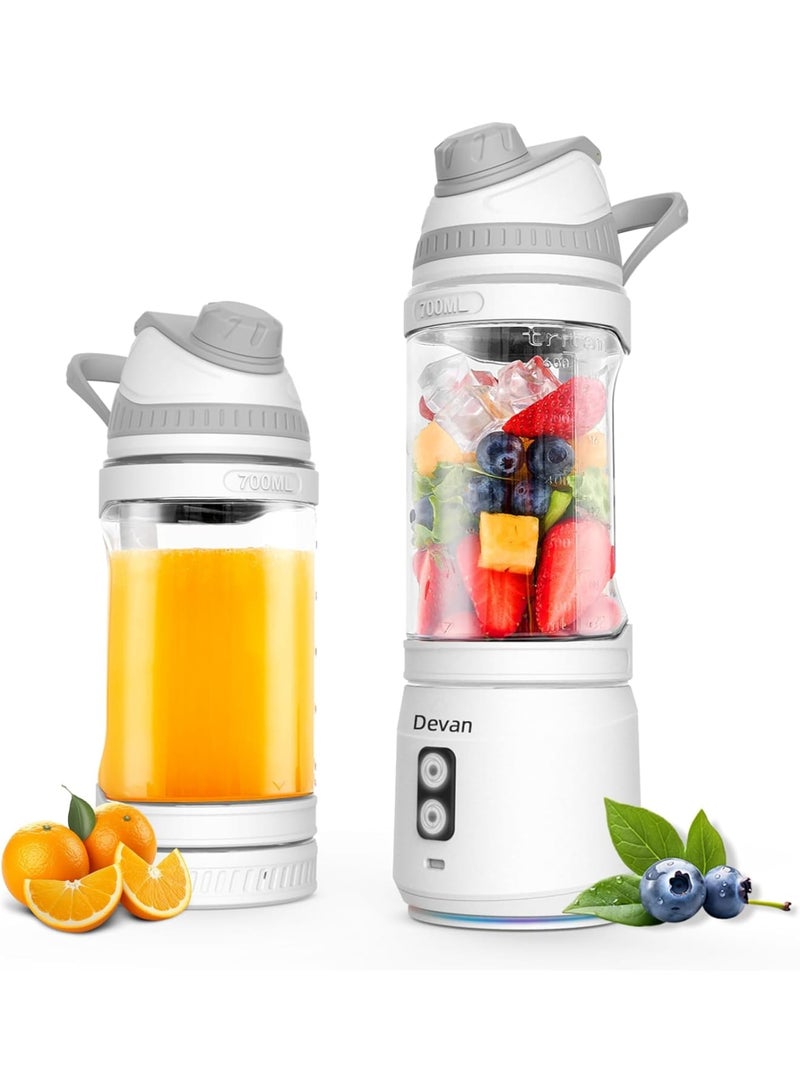 SOLARAE Portable Blender, Mini Blender for Shakes and Smoothies, 24oz Travel Blender USB Rechargeable, Wireless Portable Personal Blender, BPA Free Sporty bottle with a Travel Lid (White Base Grey Lid) - Image 1