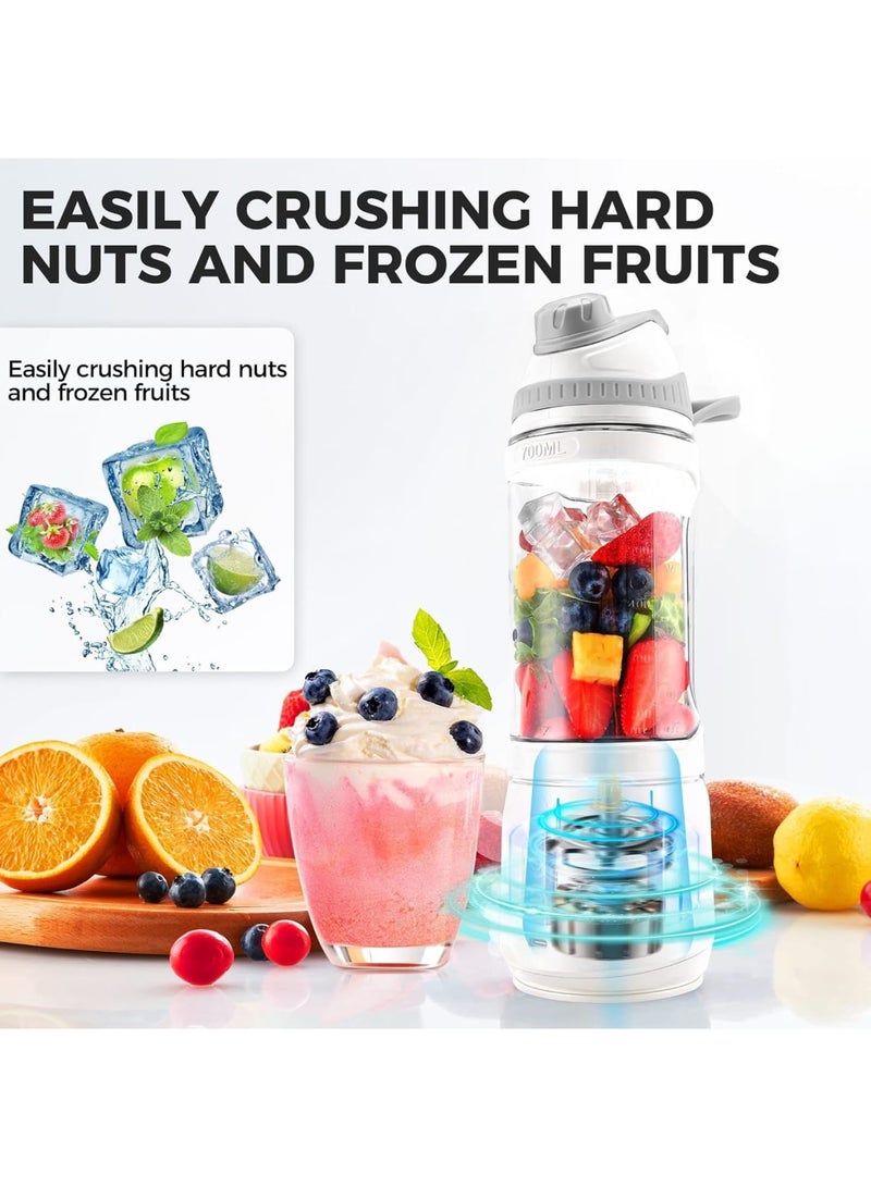 SOLARAE Portable Blender, Mini Blender for Shakes and Smoothies, 24oz Travel Blender USB Rechargeable, Wireless Portable Personal Blender, BPA Free Sporty bottle with a Travel Lid (White Base Grey Lid) - Image 5