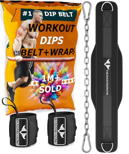 Vikingstrength Dip Belt for Weight Lifting Including Wrist Wraps Premium Padded Dips Belt with Long Chain for Pullups Triceps Weighted belt for Workout Powerlifting VStrength Workout App - Image 1