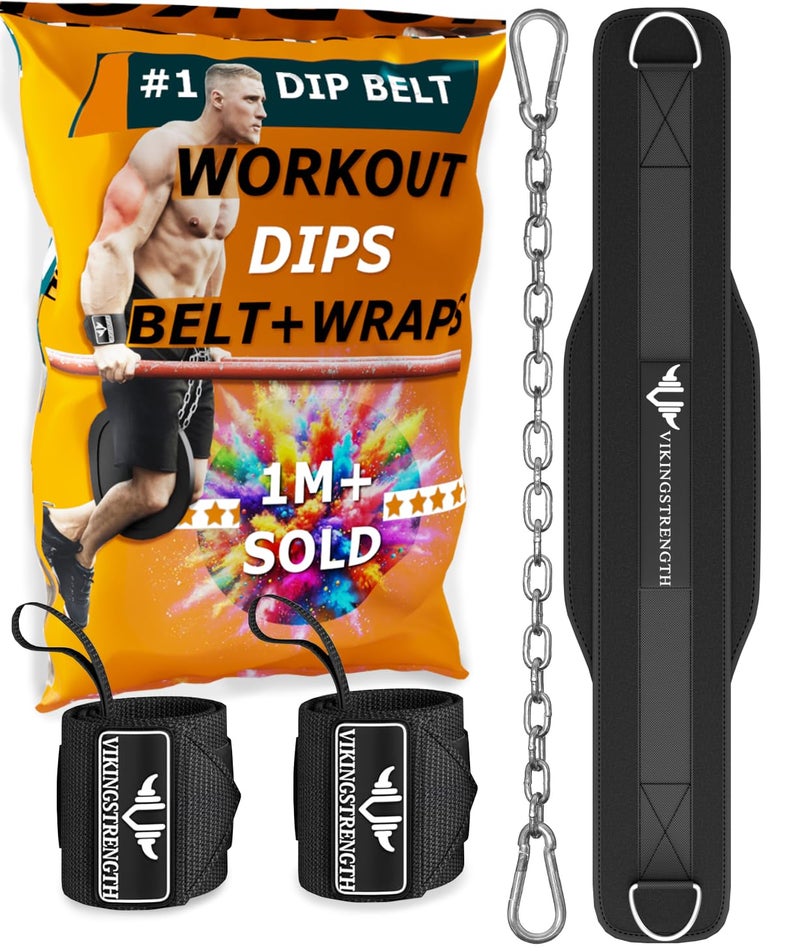 Vikingstrength Dip Belt for Weight Lifting Including Wrist Wraps Premium Padded Dips Belt with Long Chain for Pullups Triceps Weighted belt for Workout Powerlifting VStrength Workout App - Image 2