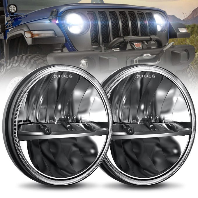 Unishine 7 Inch Led Headlight 2Pcs Round Led Headlamp High Low Beam Dot Approved H6024 Compatible With Wrangler Jk Lj Tj Cj