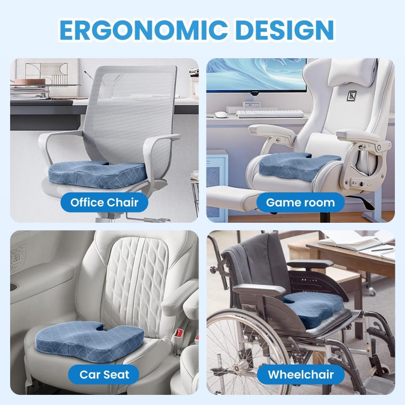 TushGuard Office/Car Seat Cushion, Non-Slip Sciatica & Back Coccyx Tailbone Pain Relief Chair Pad, Memory Foam Butt Pillow for Computer Desk, Wheelchair, Driving (Light Blue) - Image 5