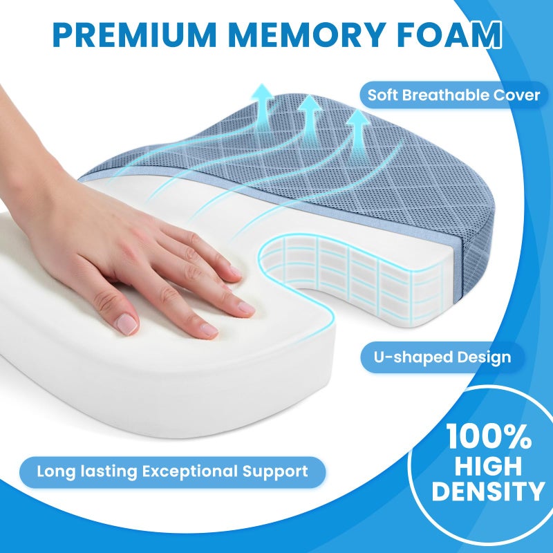 TushGuard Office/Car Seat Cushion, Non-Slip Sciatica & Back Coccyx Tailbone Pain Relief Chair Pad, Memory Foam Butt Pillow for Computer Desk, Wheelchair, Driving (Light Blue) - Image 3