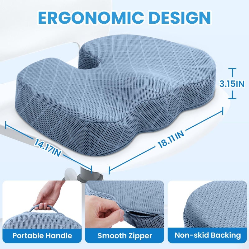 TushGuard Office/Car Seat Cushion, Non-Slip Sciatica & Back Coccyx Tailbone Pain Relief Chair Pad, Memory Foam Butt Pillow for Computer Desk, Wheelchair, Driving (Light Blue) - Image 2
