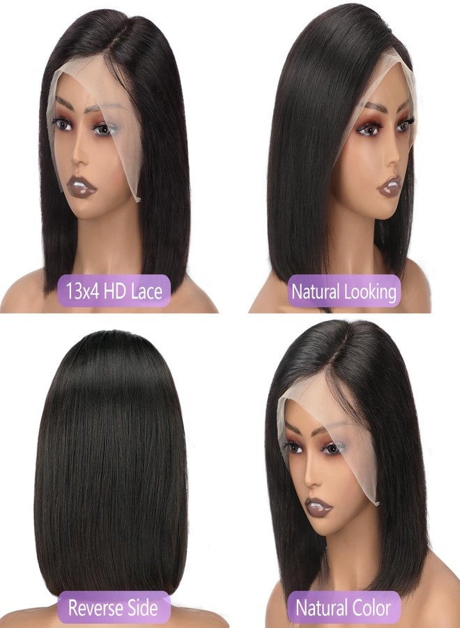 Eawwii Bob Wig Human Hair 13X4 Lace Front for Women Glueless Straight Natural Black 8 Inch - Image 5