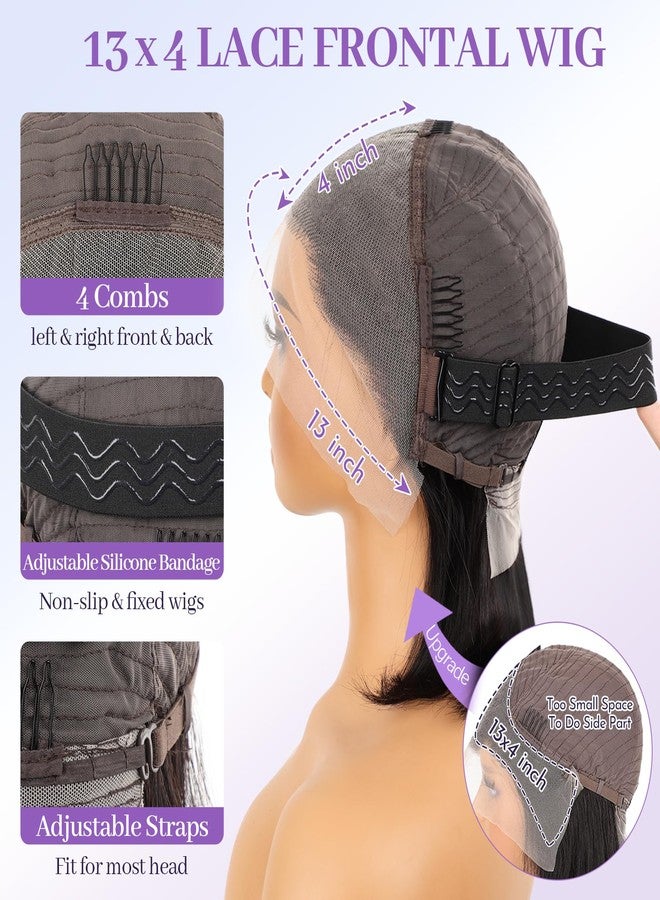 Eawwii Bob Wig Human Hair 13X4 Lace Front for Women Glueless Straight Natural Black 8 Inch - Image 3