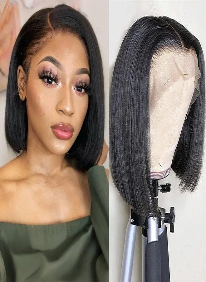 Eawwii Bob Wig Human Hair 13X4 Lace Front for Women Glueless Straight Natural Black 8 Inch - Image 1