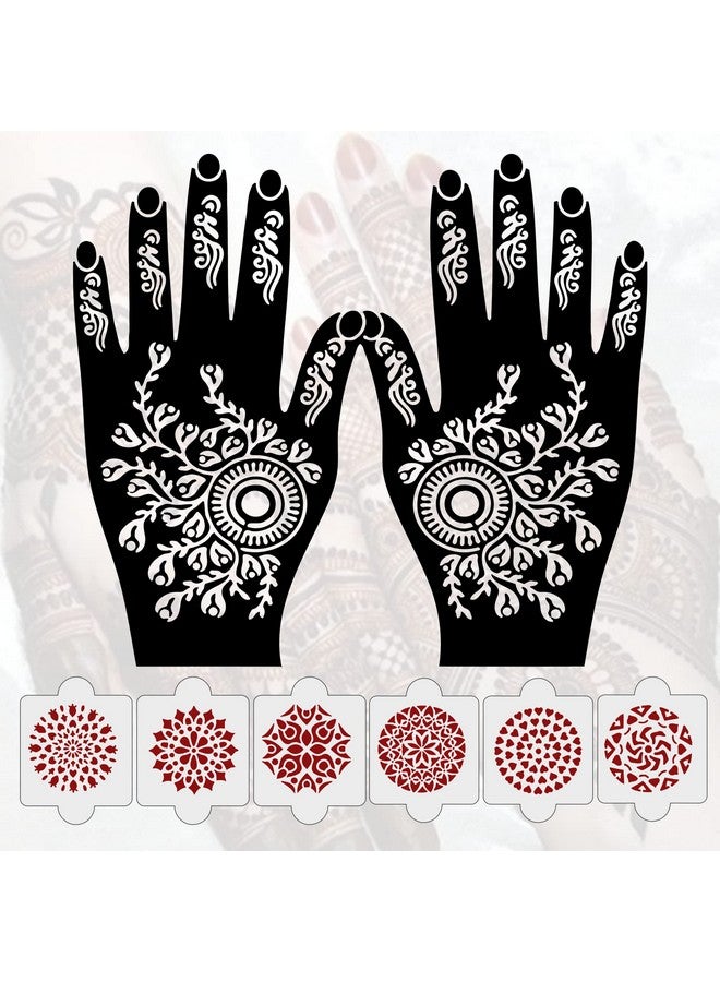 ivana's Pack Of 8 Pcs (2 Pcs Heena Stencil Tatto + 6 Pcs Laser Cut Pvc Reusable Heena Stencils), Heena Mehandi Sticker,Mehandi Stickers For Full Hand For Women, Girls And Kids, Easy To Apply,Ivnh-1076 - Image 1