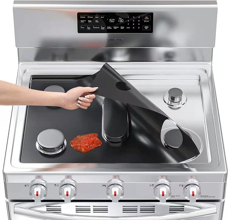 CozyKit Stove Cover, Stove Covers Reusable Gas Range Protectors for Samsung Gas Range,0.3mm Reusable Gas Stove Burner Covers with 2PCS Silicone Stove Counter Gap Cover Long & Wide Gap Filler,Black-3pcsâ€¦ - Image 2