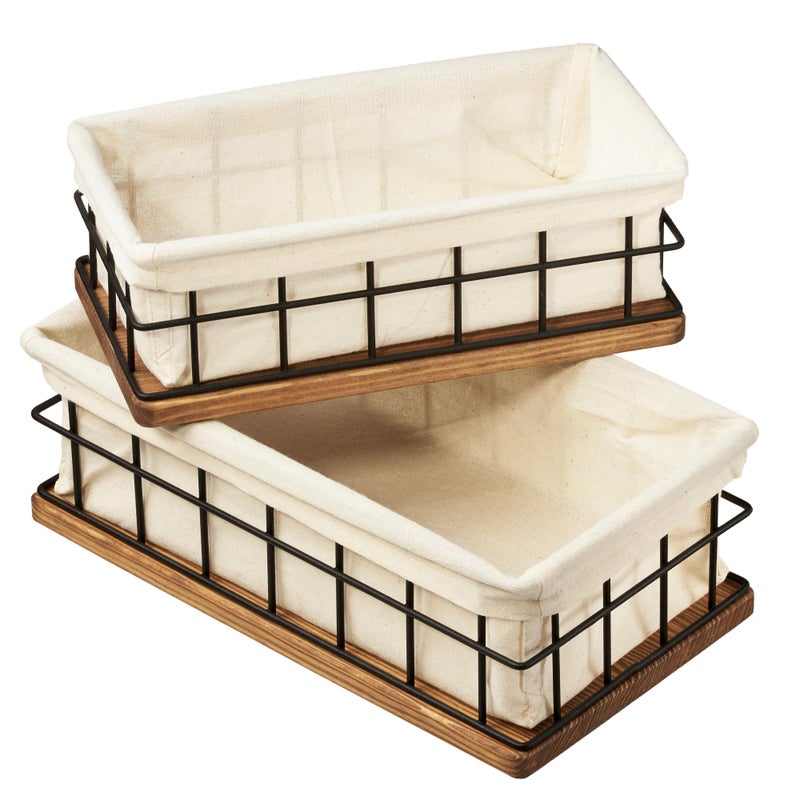 BAOBAB WORKSHOP BAOBAB WORKSHOP Set of 2 Wooden Bathroom Baskets Organizer  Storage  Basket for Bathroom  Kitchen Decor  Toilet Tank Tray  Toilet Paper Basket for Back of Toilet Organizer 