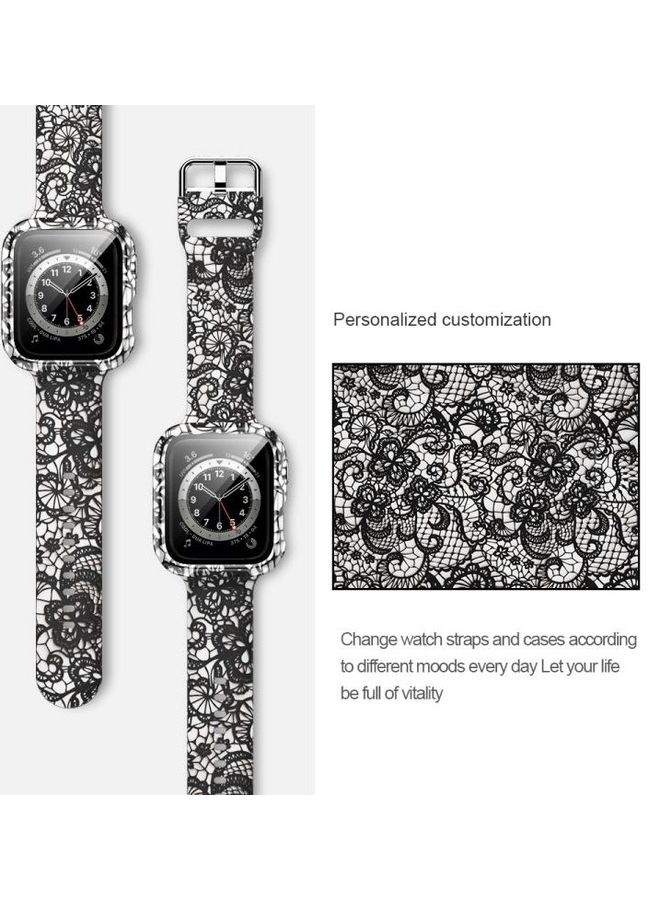 NIBEMINENT Silicone Printing Integrated Replacement Case with Watchband For Apple Watch Series 7/6/SE/5/4/3/2/1 40mm Lace - Image 2