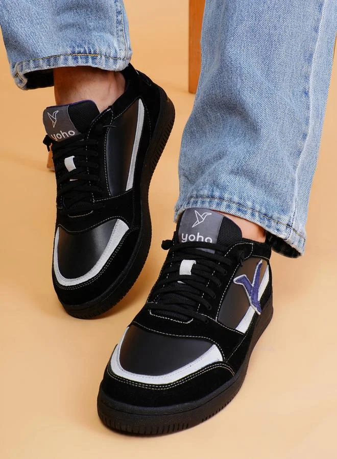 YOHO Men Black Textured Logo Detail Sneakers