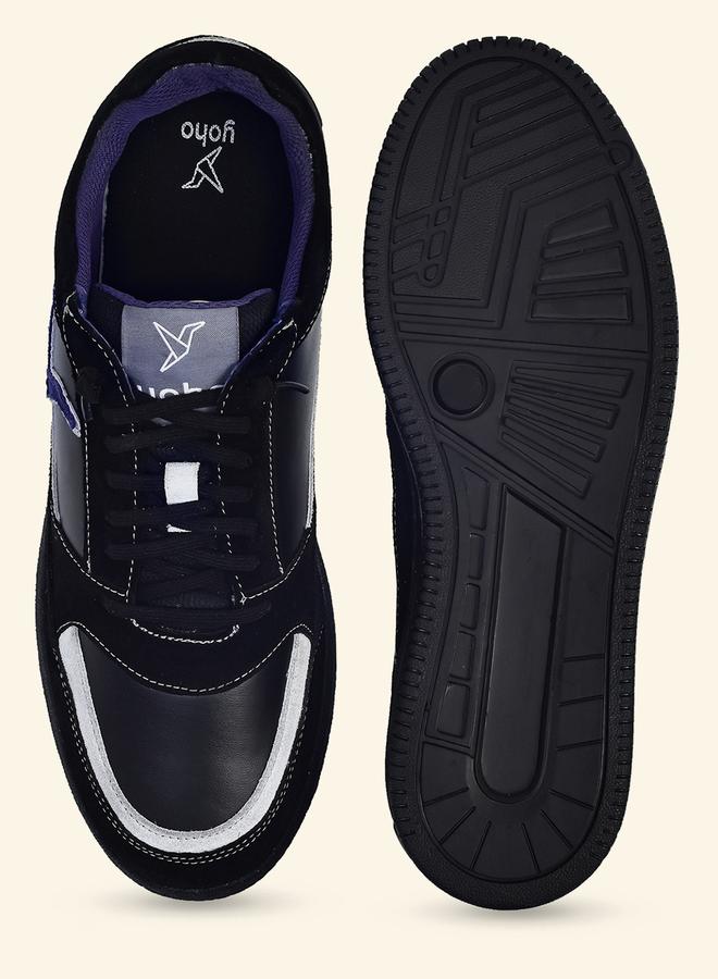 YOHO Men Black Textured Logo Detail Sneakers - Image 3