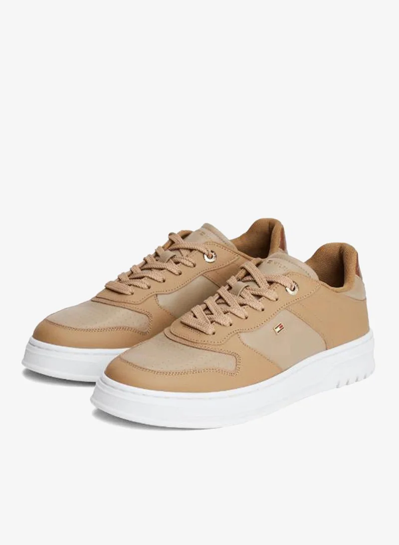 Tommy Hilfiger Beige Sporty Cupsole Leather Sneakers for Women | Best Price UAE
