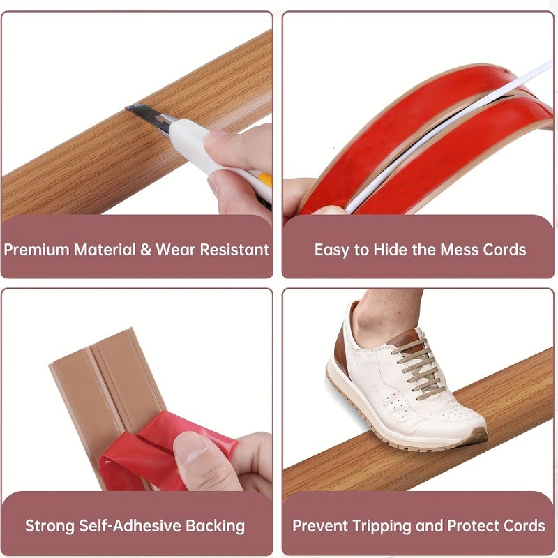 59 Inch Floor Cord Cover Adhesive Gray Wood Cable Protector for Office Gym - Image 4