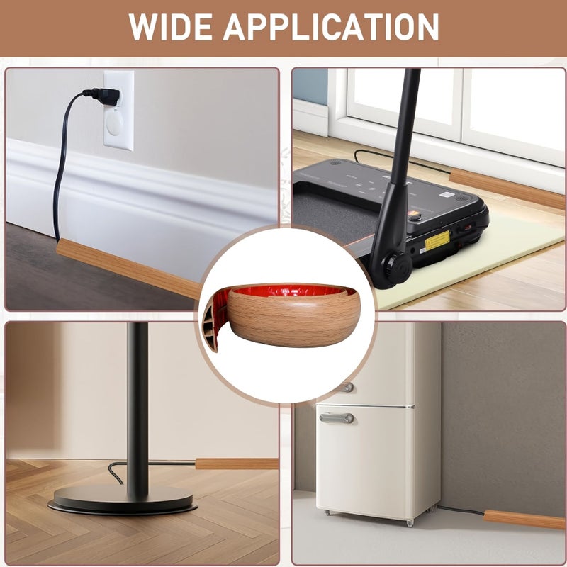 59 Inch Floor Cord Cover Adhesive Gray Wood Cable Protector for Office Gym - Image 3