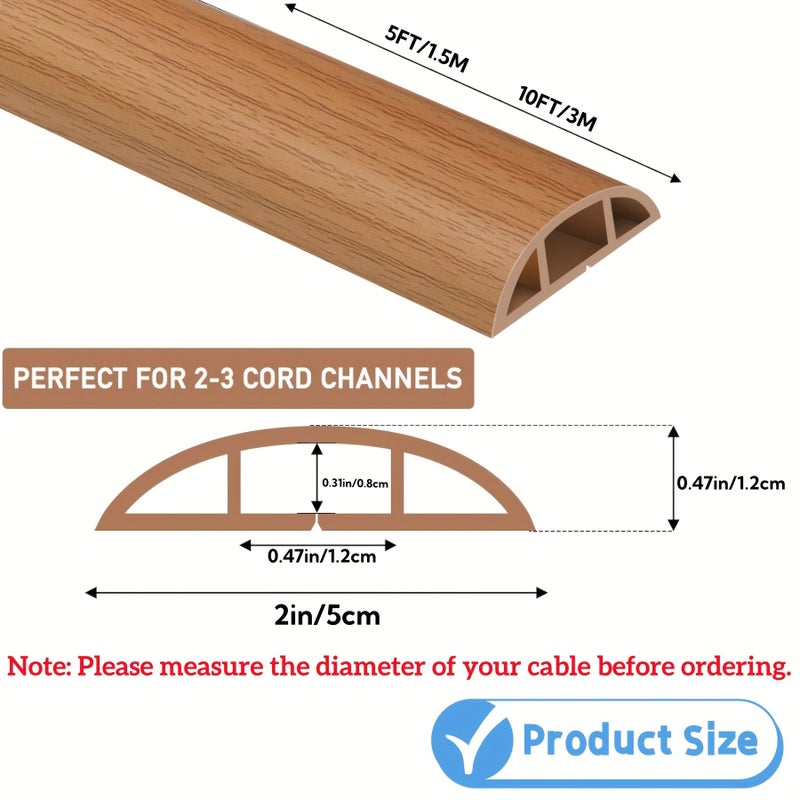 59 Inch Floor Cord Cover Adhesive Gray Wood Cable Protector for Office Gym - Image 2