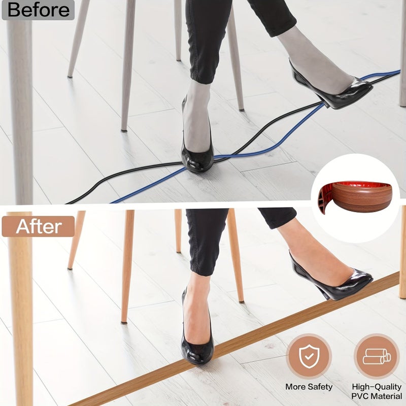 59 Inch Floor Cord Cover Adhesive Gray Wood Cable Protector for Office Gym - Image 5
