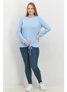INC Women Round Neck Long Sleeve Metallic Top, Light Blue  - Image 4