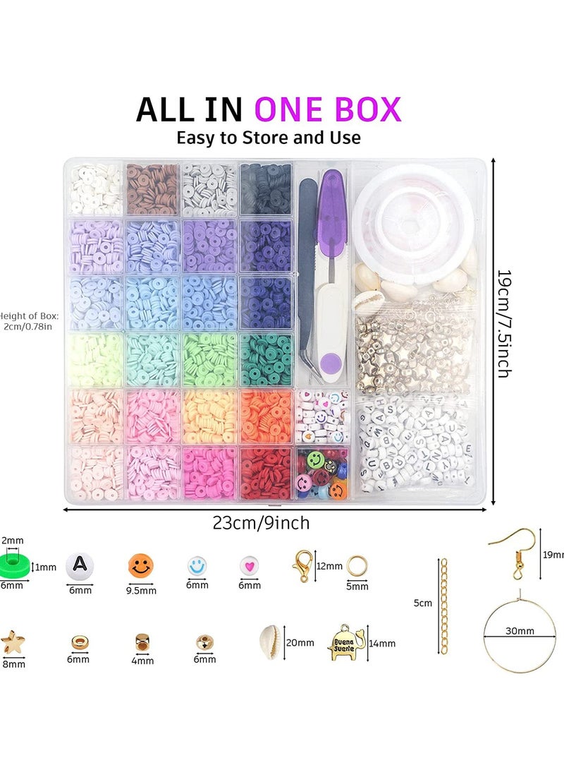 bbet 6000+ Clay Beads for Bracelet Making Kit, 24 Colors Flat Preppy Beads, DIY Jewelry Set with Pendant Charms & Elastic Strings, Arts Crafts Gift for Girls, Necklace Earring Making Supplies - Image 2