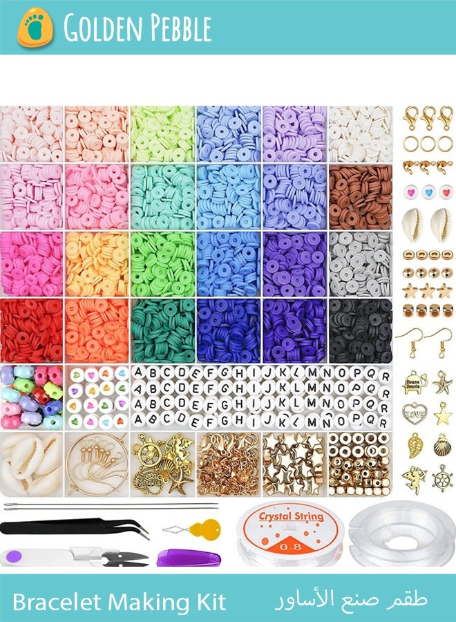 bbet 6000+ Clay Beads for Bracelet Making Kit, 24 Colors Flat Preppy Beads, DIY Jewelry Set with Pendant Charms & Elastic Strings, Arts Crafts Gift for Girls, Necklace Earring Making Supplies - Image 1