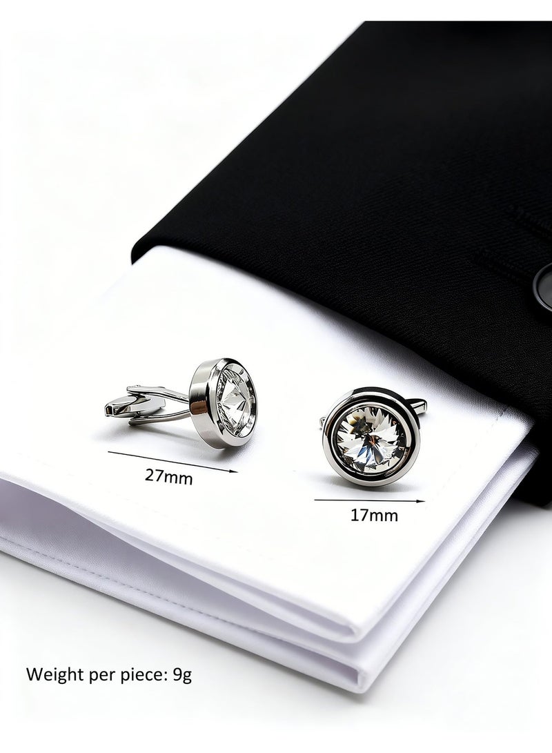 HomeNoor Classic Silver Crystal Cufflinks, Elegant Formal French Cufflinks for Business, Wedding and Daily Wear, Stylish Shirt Cuff Links for Special Events, Perfect Gift Idea for Men & Women - Image 2