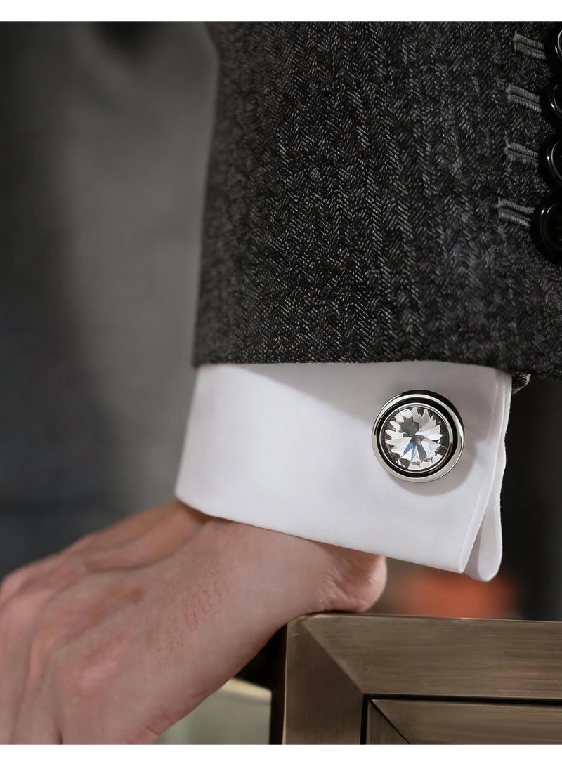 HomeNoor Classic Silver Crystal Cufflinks, Elegant Formal French Cufflinks for Business, Wedding and Daily Wear, Stylish Shirt Cuff Links for Special Events, Perfect Gift Idea for Men & Women - Image 4