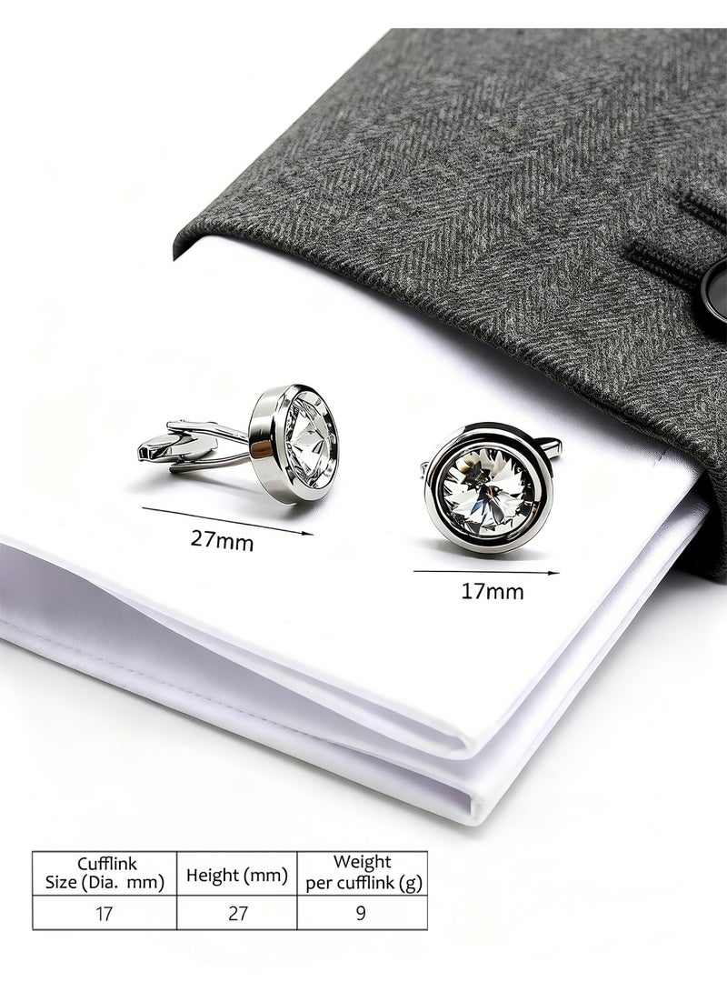 HomeNoor Classic Silver Crystal Cufflinks, Elegant Formal French Cufflinks for Business, Wedding and Daily Wear, Stylish Shirt Cuff Links for Special Events, Perfect Gift Idea for Men & Women - Image 2