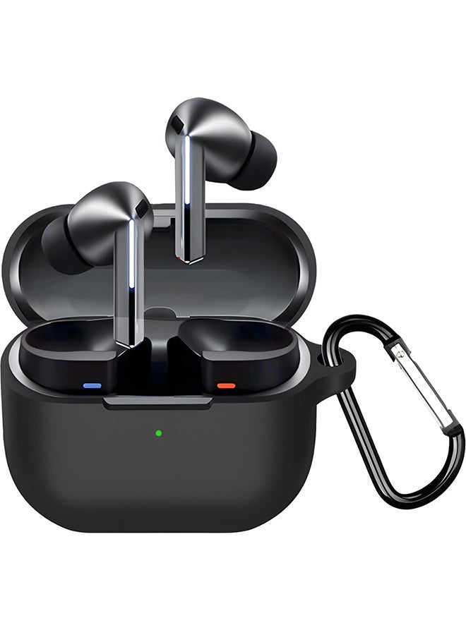 بشكل مختصر Silicone case with keyring for Samsuحافظة سيليكون مع مقبض المفاتيح لـ Samsung Galaxy Buds 3/3 Pro 2024، حافظة ومقبض ومقابض المفاتيح المحمية ومقاومة الصدمات لـ Samsung Galaxy Buds (أسود) - Image 1