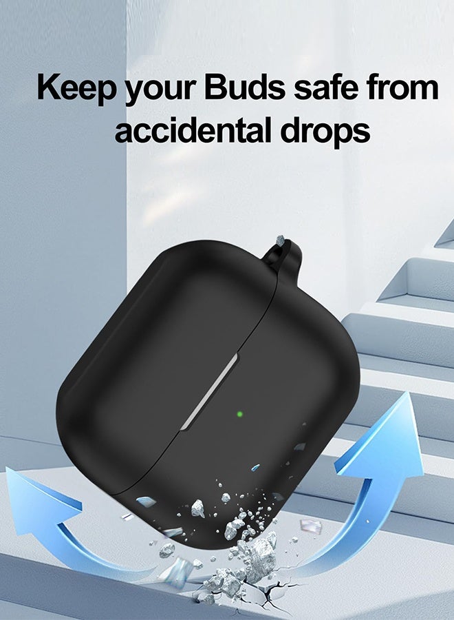 بشكل مختصر Silicone case with keyring for Samsuحافظة سيليكون مع مقبض المفاتيح لـ Samsung Galaxy Buds 3/3 Pro 2024، حافظة ومقبض ومقابض المفاتيح المحمية ومقاومة الصدمات لـ Samsung Galaxy Buds (أسود) - Image 3