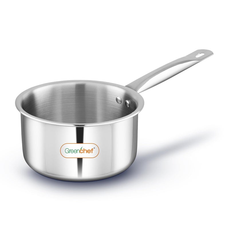 Greenchef SS Tri ply Steel Crest - Sauce pan 14cm, Stainless Steel Exterior Surface, Ergonomic Handles, Induction Compatible, Scratch Resistant, 5Year Warranty - Image 1