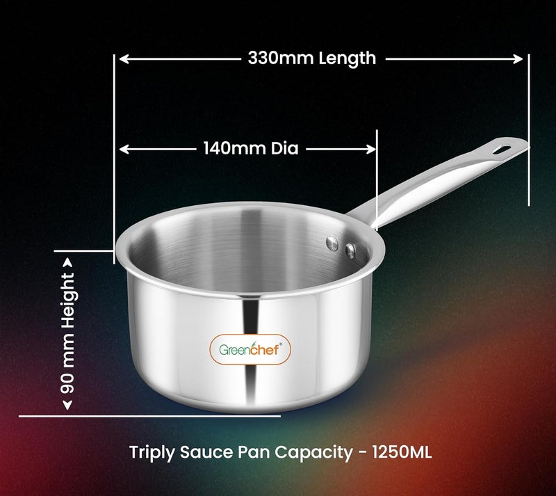 Greenchef SS Tri ply Steel Crest - Sauce pan 14cm, Stainless Steel Exterior Surface, Ergonomic Handles, Induction Compatible, Scratch Resistant, 5Year Warranty - Image 4