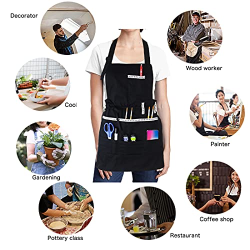 FreeNFond Adjustable Artist Apron with Pockets for Women Men Canvas Painting Aprons for Arts Gardening Utility or Work - Image 4