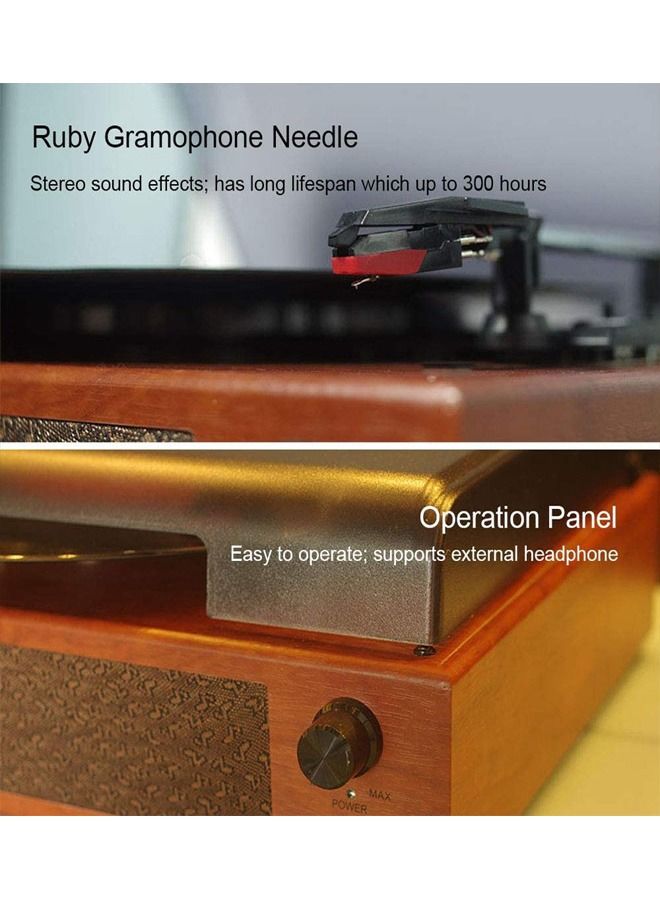 Brown Portable Gramophone Vinyl Record Player Vintage Turntable Phonograph with Built-in Stereo Speakers Bluetooth - Image 5