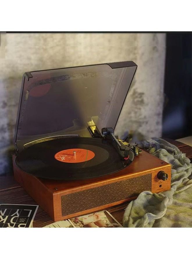 Brown Portable Gramophone Vinyl Record Player Vintage Turntable Phonograph with Built-in Stereo Speakers Bluetooth - Image 4