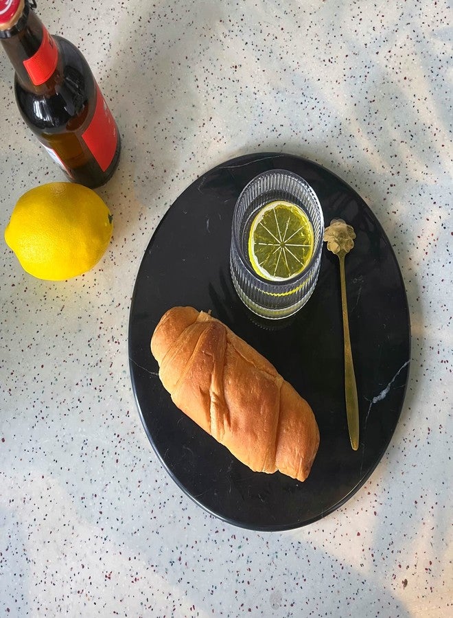 StonePlus Natural Round Marble Tray Glossy Pastry Board for Dessert, Cheese, Coffee, Appetizers (Black Marquina) - Image 3