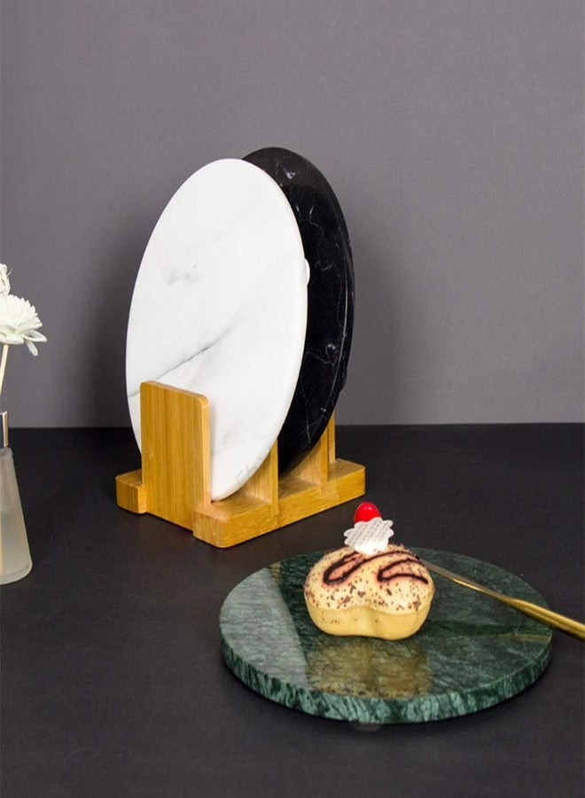 StonePlus Natural Round Marble Tray Glossy Pastry Board for Dessert, Cheese, Coffee, Appetizers (Black Marquina) - Image 4