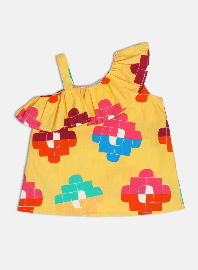 MINIKLUB Girls Printed One-Shoulder Cotton Top - Image 2