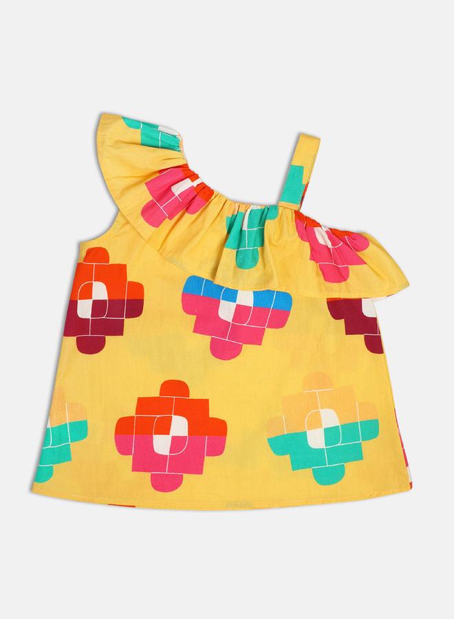 MINIKLUB Girls Printed One-Shoulder Cotton Top - Image 1