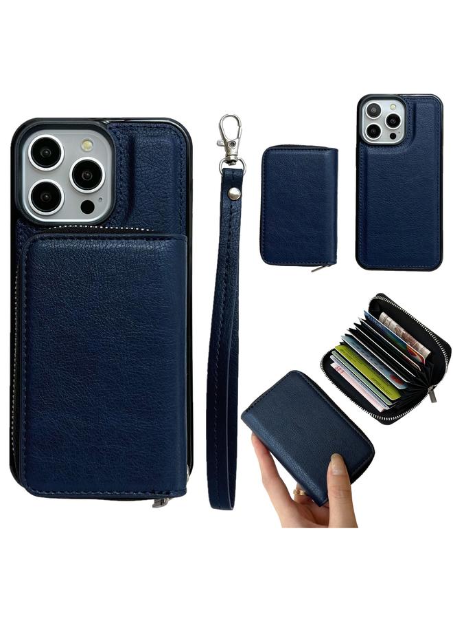 Zaboon Case For iPhone 13 Pro Max Solid Color Zipper 11-Card Slots Bag Phone Case with Lanyard - Image 1