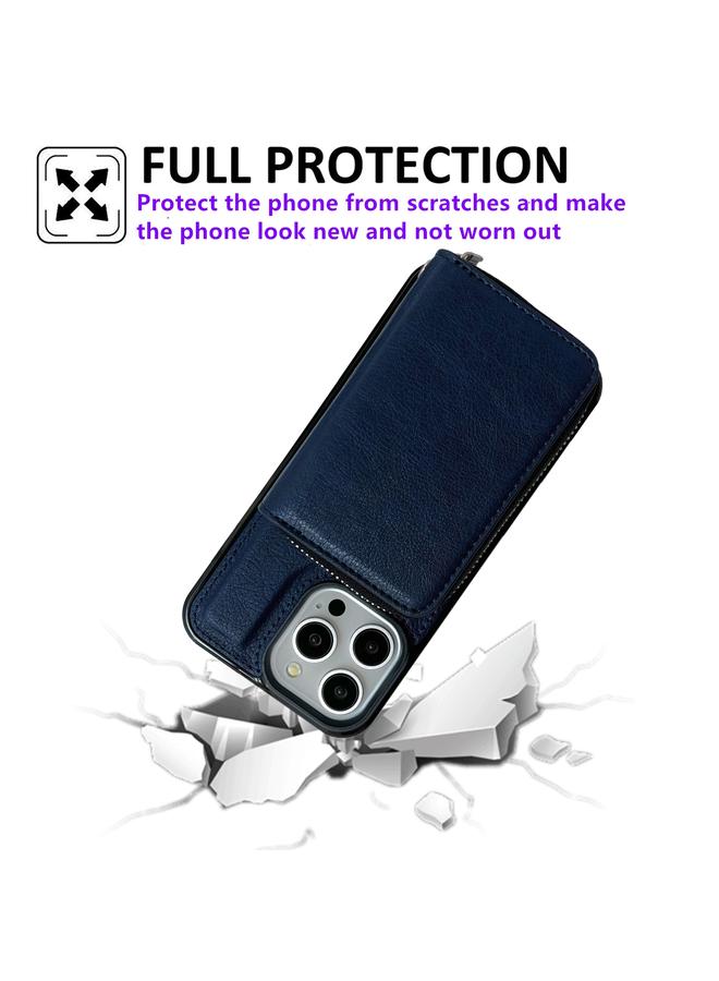 Zaboon Case For iPhone 13 Pro Max Solid Color Zipper 11-Card Slots Bag Phone Case with Lanyard - Image 4