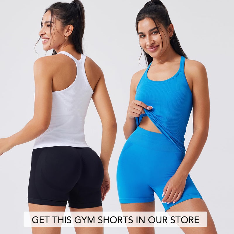 Evercute Women's 1/2/3 Pack Ribbed Workout Tank Tops with Built in Bra Racerback Seamless Crop Tank Tops Camisole Sport Tanks - Image 4