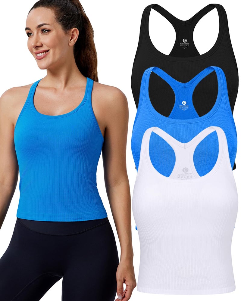 Evercute Women's 1/2/3 Pack Ribbed Workout Tank Tops with Built in Bra Racerback Seamless Crop Tank Tops Camisole Sport Tanks - Image 1