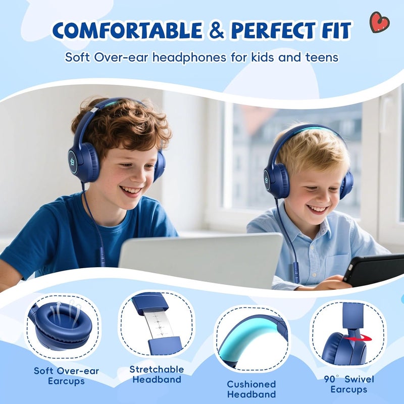 Botesty Sound Kids Headphones with Cord for School, 85/94dB Volume Limit, Wired Over Ear Headphones for Kids Boys Girls with Microphone, Stereo Sound 3.5mm Jack for Kindle, Tablet, Airplane Travel - Image 5