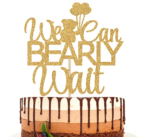 Ferburitar We Can Bearly Wait Baby Shower Cake Topper Baby Bear Theme Baby Shower Gender Reveal Party Decoration Supplies Gold Glitter - Image 1